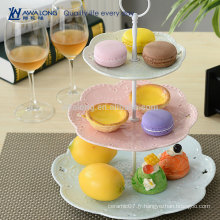 Bleu et rose Design coloré Forme jolie Hot Sale Cheap Dessert Plate, Restaurant Ceramic Three Layers Plates